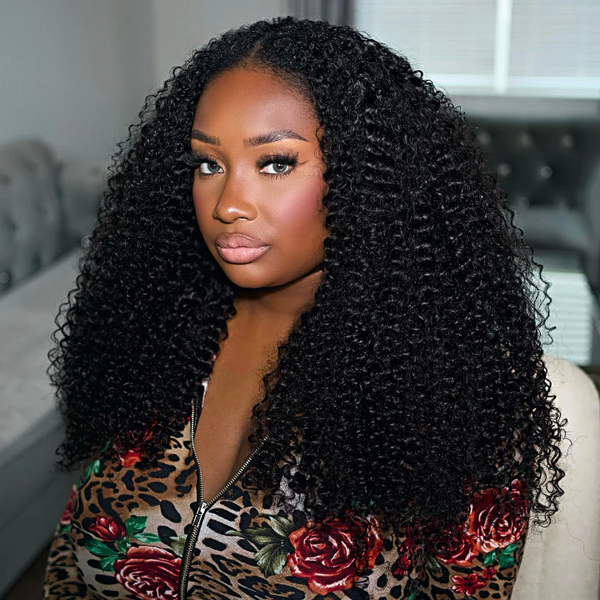 Natural Drawstring V Part Wig Glueless Human Hair Wigs Kinky Curly