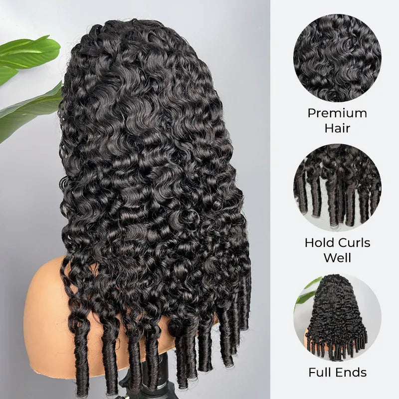 Flip Over Half Wig with Drawstring Burmese Curls with Coily Ends Glueless Human Hair Wig