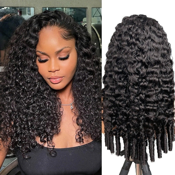 Flip Over Half Wig with Drawstring Burmese Curls with Coily Ends Glueless Human Hair Wig