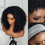 3 in 1 Half Wig with Drawstring Kinky Curly with Curly Edge Glueless Human Hair Wig