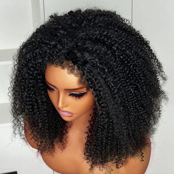 3 in 1 Half Wig with Drawstring Kinky Curly with Curly Edge Glueless Human Hair Wig