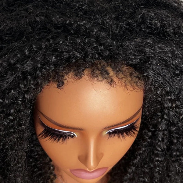 3 in 1 Half Wig with Drawstring Kinky Curly with Curly Edge Glueless Human Hair Wig
