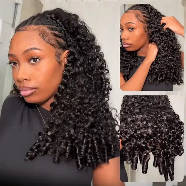 Flip Over Half Wig with Drawstring Burmese Curls with Coily Ends Glueless Human Hair Wig