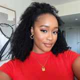 Flip Over Half Wig with Drawstring Afro Kinky Curly Glueless Human Hair Wig