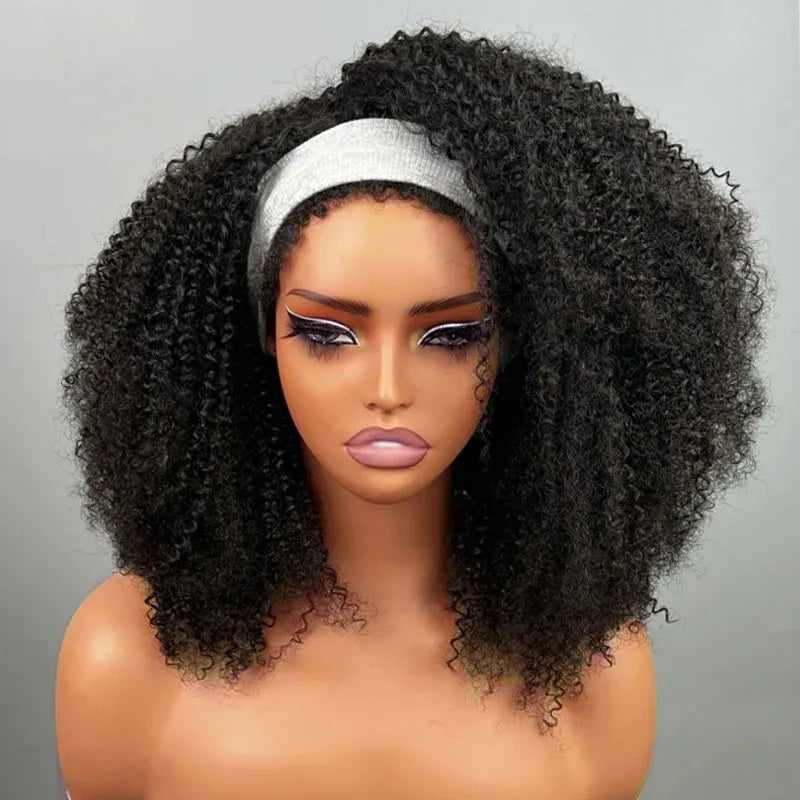 3 in 1 Half Wig with Drawstring Kinky Curly with Curly Edge Glueless Human Hair Wig