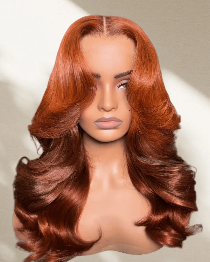 4X4/13x4 Transparent Lace Wig 250% Body Wave Human Hair Wig Ombre Ginger