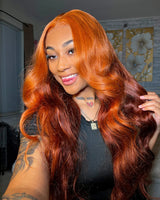 4X4/13x4 Transparent Lace Wig 250% Body Wave Human Hair Wig Ombre Ginger