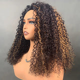 3 in 1 Curly Half Wig with Drawstring Highlight Glueless Human Hair Wig