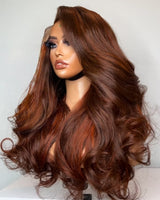 13x4/13x6 Brown/Ginger Highlight Pre-Plucked Human Hair Lace Frontal Wavy Wig