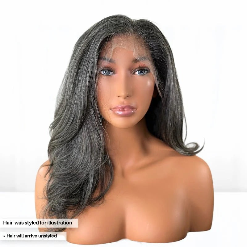 Afsisterwig - Salt and Pepper Human Hair Highlight Wavy Lace Front Wig