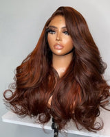 13x4/13x6 Brown/Ginger Highlight Pre-Plucked Human Hair Lace Frontal Wavy Wig
