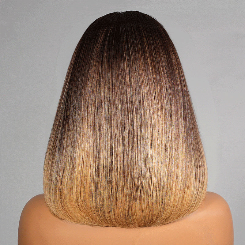 13x6 Skin Melt Lace Fitted Cap Human Hair 250% Ombre Highlight Bob Wig