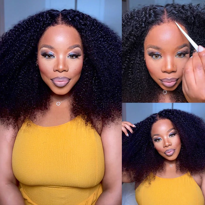 Natural Curly/4C Edge Skin Melt Lace Frontal Wig Afro Kinky Curly