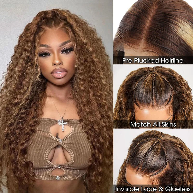 CLEARANCE 360 Lace Invisible Strap 250% Human Hair Lace Wig Highlight Water Wave