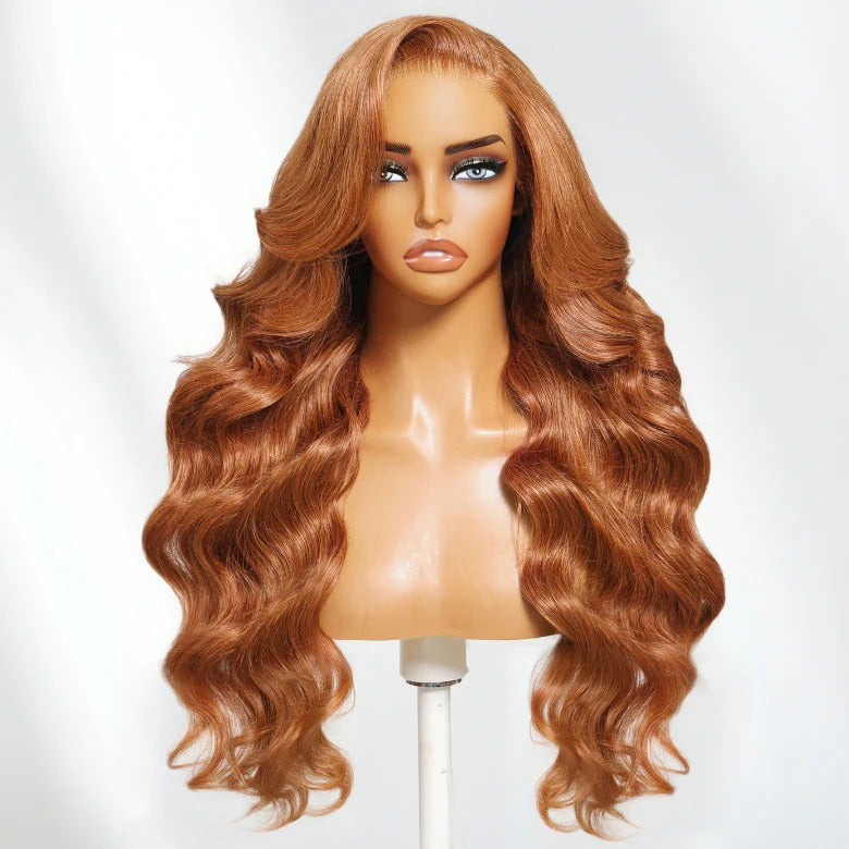 {50% Off} 13x4 Lace Front Wig Copper Brown Body Wave Human Hair Frontal Wigs