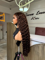 {Blowout Sale} 13x6 Full Hair Transparent Lace Human Hair 250% Frontal Wig Brown Deep Wave
