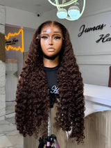 {Blowout Sale} 13x6 Full Hair Transparent Lace Human Hair 250% Frontal Wig Brown Deep Wave