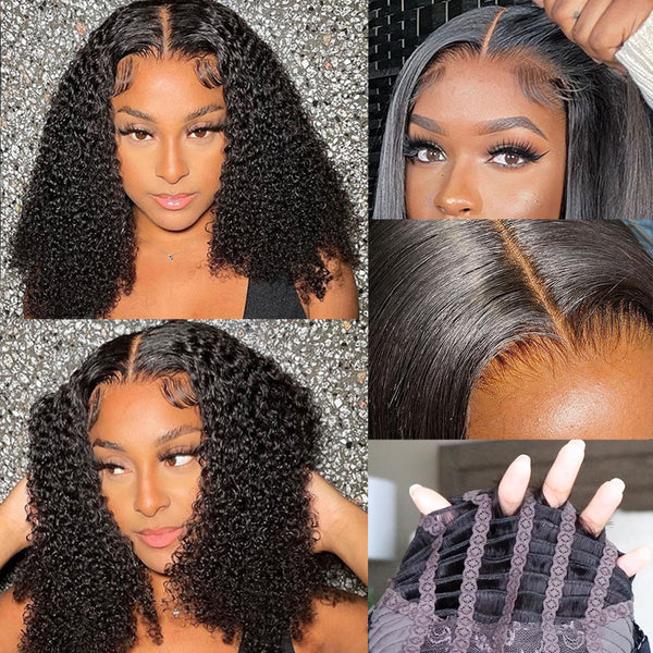 CLEARANCE Glueless Air Cap Skin Melt Swiss Lace Preplucked Human Hair Closure Wigs Kinky Curly