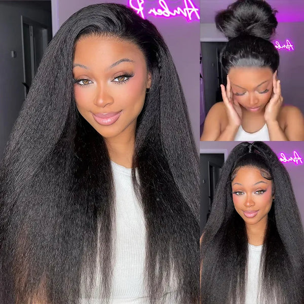 370 Fitted Cap Invisible Strap Skin Melt Lace Frontal Wig | Kinky Straight