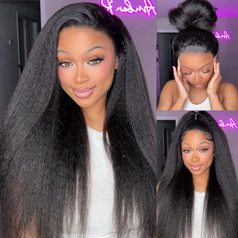 370 Fitted Cap Invisible Strap Skin Melt Lace Frontal Wig | Kinky Straight