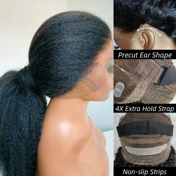 Invisible Strap 360 Skin Melt Lace Wig 2.0 Precut Lace Knot-Free Human Hair Frontal Wig Kinky
