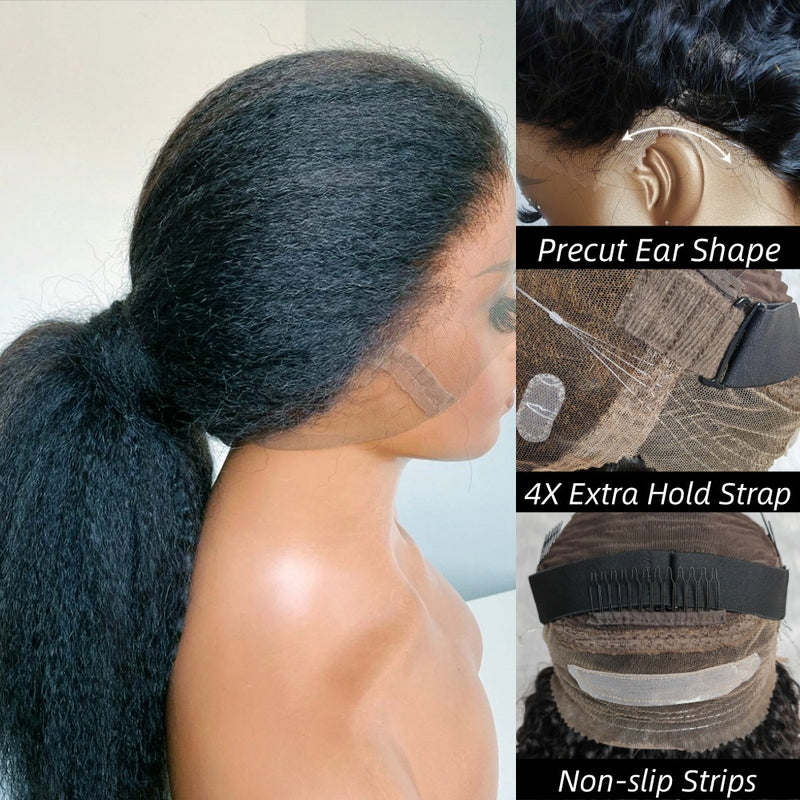Invisible Strap 360 Skin Melt Lace Wig 2.0 Precut Lace Knot-Free Human Hair Frontal Wig Kinky