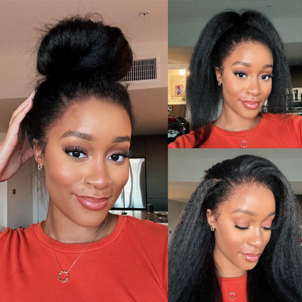 Invisible Strap 360 Skin Melt Lace Wig 2.0 Precut Lace Knot-Free Human Hair Frontal Wig Kinky