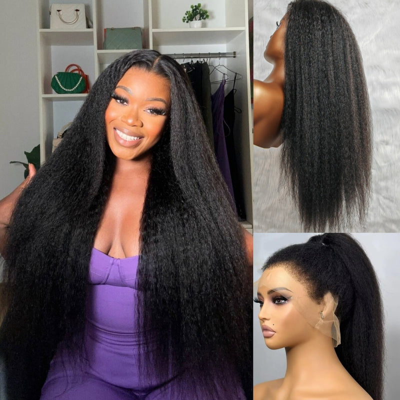 Invisible Strap 360 Skin Melt Lace Wig 2.0 Precut Lace Knot-Free Human Hair Frontal Wig Kinky
