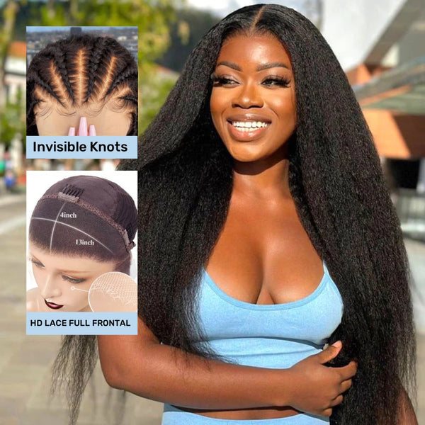 13x4 Knot-Free FULL FRONTAL HD Skin Melt Lace Preplucked Human Hair Lace Wig | Kinky