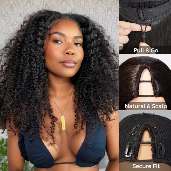 Natural Drawstring V Part Wig Glueless Human Hair Wigs Kinky Curly