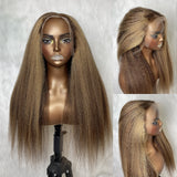 9x6/13X6 Fitted Cap Skin Melt Lace Front Ombre Highlight Human Hair Kinky Straight Wig