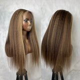 9x6/13X6 Fitted Cap Skin Melt Lace Front Ombre Highlight Human Hair Kinky Straight Wig