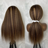 9x6/13X6 Fitted Cap Skin Melt Lace Front Ombre Highlight Human Hair Kinky Straight Wig
