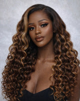 Upgraded 13x6 Fitted Cap Glueless Skin Melt Lace Front Wig Kinky Loose Highlights