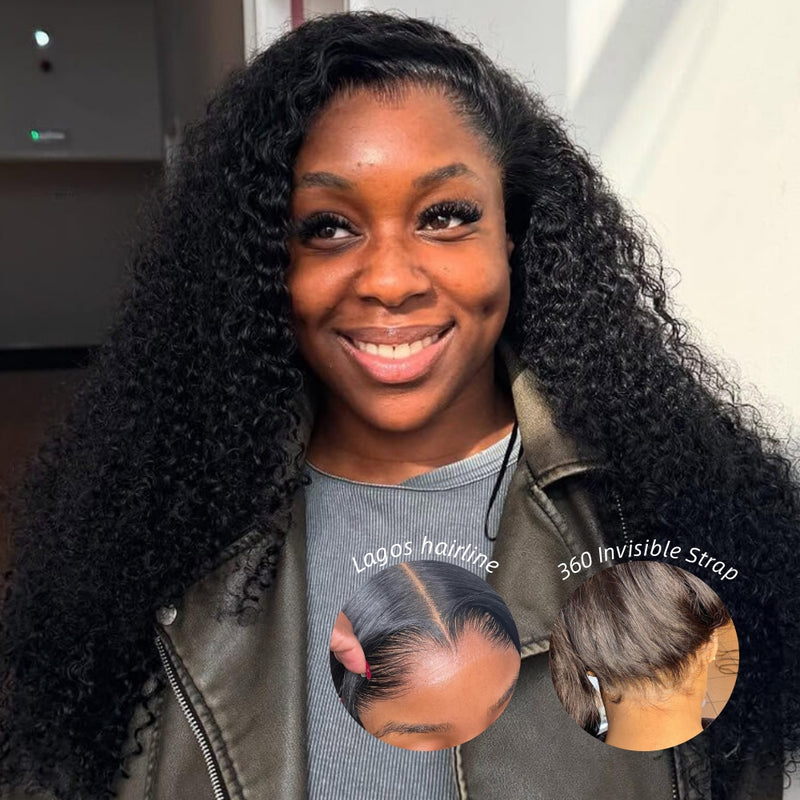 Lagos Hairline Skin Melt 360 Lace Invisible Strap Human Hair Wig Curly/Burmese Curls