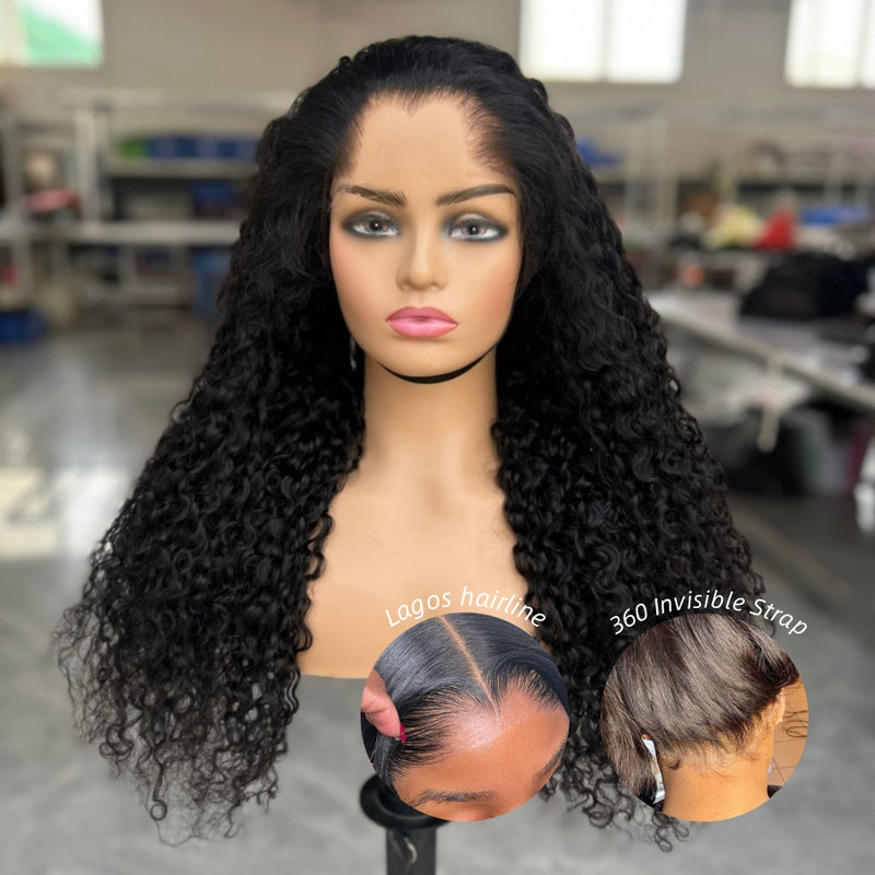 Lagos Hairline Skin Melt 360 Lace Invisible Strap Human Hair Wig Deep Curly