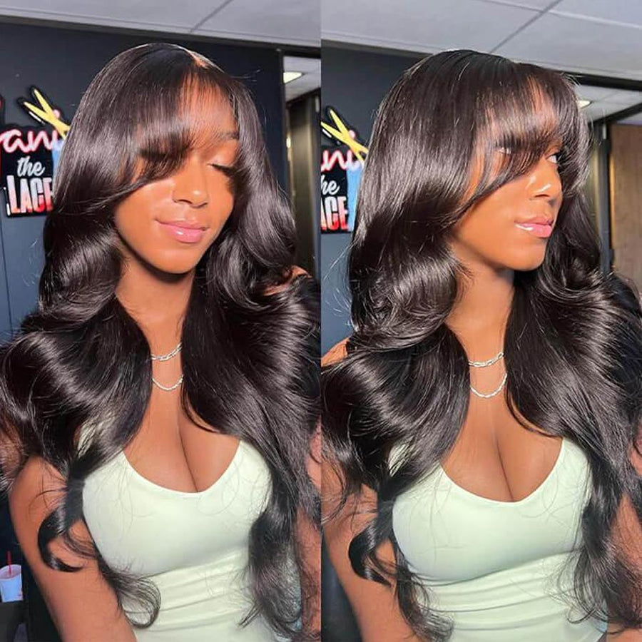 24” 150% Density, 3x4 Lace Frontal Human Hair Wig, Loose Wave with Curtain Bangs curtainbangwig5_1200x630.jpg?v  main image 4