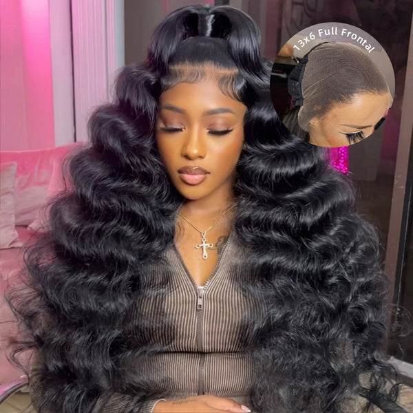 13x6 Full Hair Transparent Lace Human Hair 250% Density Frontal Wig Loose Deep Wave