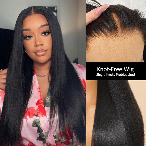 KNOT-FREE - 13x6 Skin Melt Lace Preplucked Human Hair Frontal Wig | Light Yaki