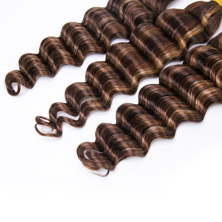 Mix Color #4/#27/#30 Bulk Hair Human Hair Extension For Boho Knotless Braiding Deep Wave