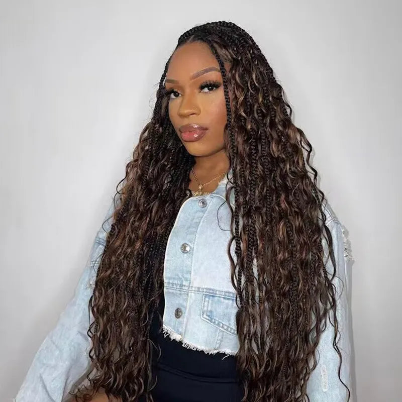 Mix Color #4/#27/#30 Bulk Hair Human Hair Extension For Boho Knotless Braiding Deep Wave