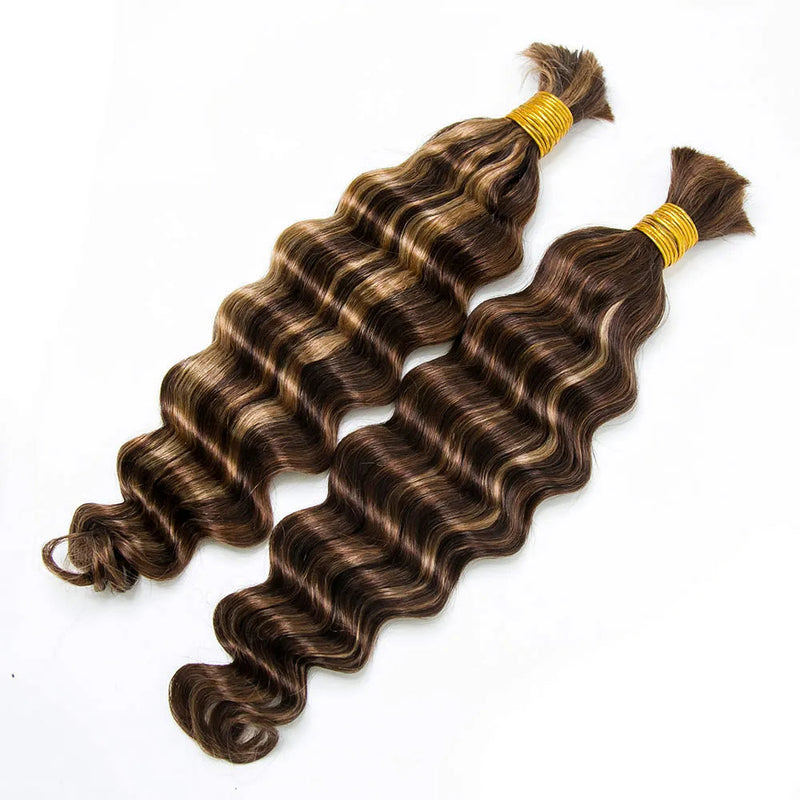 Mix Color #4/#27/#30 Bulk Hair Human Hair Extension For Boho Knotless Braiding Deep Wave