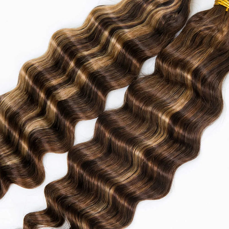Mix Color #4/#27/#30 Bulk Hair Human Hair Extension For Boho Knotless Braiding Deep Wave