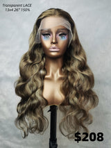 {LAST-PIECE-CLEARANCE} Highlight Blonde Transparent Lace Human Hair Lace Front Wig Wavy