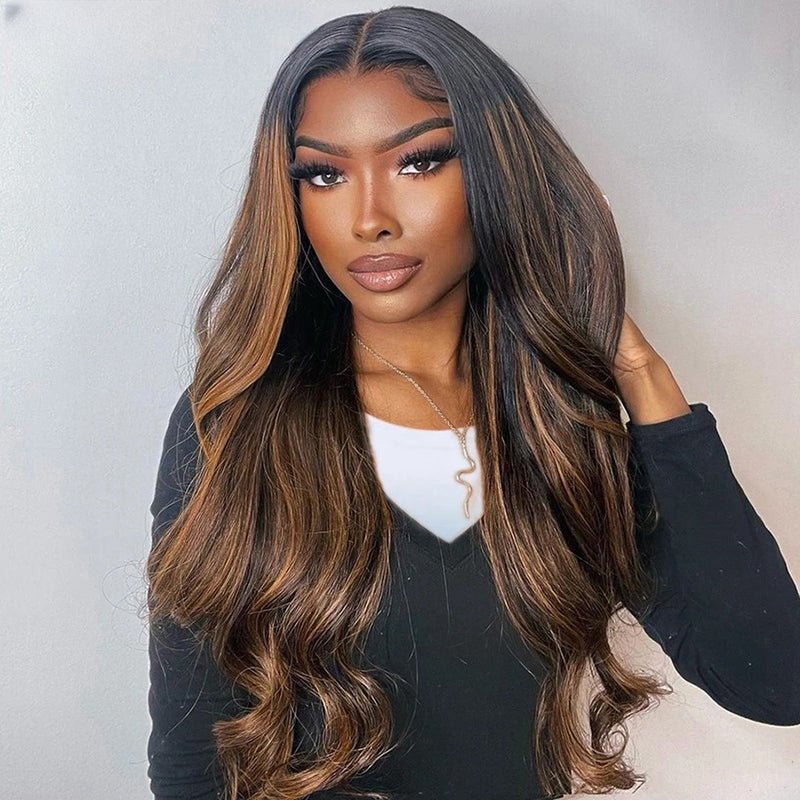 Ciani | Ombre Honey Brown Highlight Preplucked Human Hair Lace Front Wig