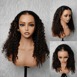 370 Fitted Cap Invisible Strap Skin Melt Lace Frontal Wig Highlight Burmese Curls