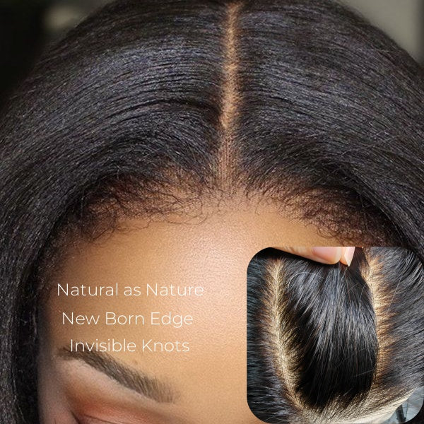 [NEW BORN EDGE + KNOT-FREE] 13x6 Skin Melt HD Lace Human Hair Frontal Blunt Cut Light Yaki Bob Wig