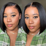 [NEW BORN EDGE + KNOT-FREE] 13x6 Skin Melt HD Lace Human Hair Frontal Blunt Cut Light Yaki Bob Wig