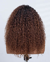 3 in 1 Curly Half Wig with Drawstring Ombre Brown Curly Glueless Human Hair Wig