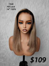 {LAST-PIECE-CLEARANCE} 13x6 HD Lace Front Delicate Hairline Ombre Blonde Human Hair Lace Wig